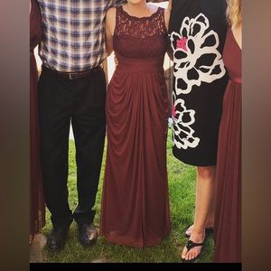 David’s bridal Sleeveless long mesh dress with corded lace - Wine
STYLE# F15749